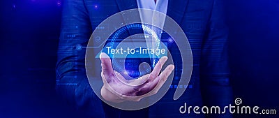Ai tech Text to image, virtual graphic with AI, Artificial Intelligence, using command prompt for generates something, Futuristic Stock Photo