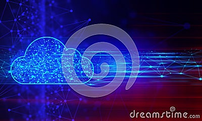 cloud storage digital technology internet network background, sytem hologram link working, web of internet of things Cartoon Illustration