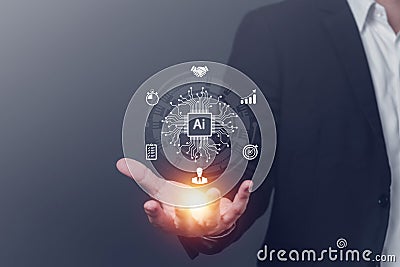 Ai technology, Artificial Intelligence. Concept of using AI to Business transactions and customer service automation, Businessman Stock Photo