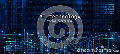 AI technology. Binary coding. Artificial data tech. Cyber network development. Science futuristic innovation. Business Stock Photo