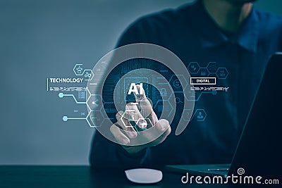 AI technology Business people who use AI technology, such as using it to create images, chatbots, coding, Stock Photo