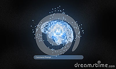 Ai technology. Glowing particles form a virtual graphic shape of brain with circuit pattern, and AI chip. Chat with AI, Artificial Stock Photo