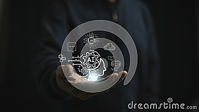 AI Technology People use AI technology intelligent robots Artificial intelligence created through prompt input, Stock Photo