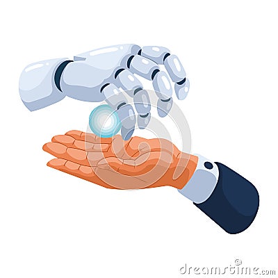 ai technology robot and man hands connecting Vector Illustration