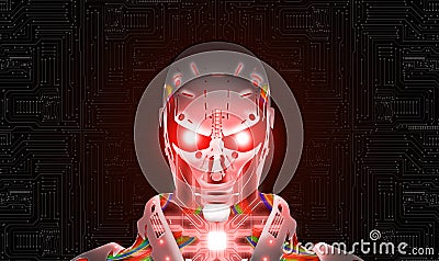 AI is a threat to humans. Artificial Intelligence, godlike, has the potential to destroy the human race and extinction risk. Stock Photo