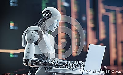 AI Trading. AI Robot on chatGPT generate analytic Trading chart Stock Photo