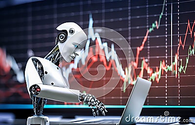 AI Trading. AI Robot on chatGPT generate analytic Trading chart. Stock Photo