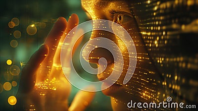 AI transforms data into knowledge, AI alchemist transforms raw data into a golden stream of knowledge Stock Photo