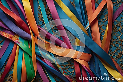 AI vibrant cascade of colorful ribbons swirling and intertwining in an abstract dance of hues Stock Photo