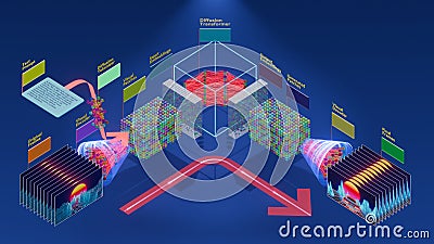 AI Video Generation Principle based on Diffusive Transformer: 3D Rendering of Neural Network for Artificial Footage Stock Photo