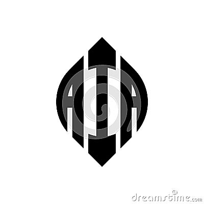 AIA circle letter logo design with circle and ellipse shape. AIA ellipse letters with typographic style. The three initials form a Vector Illustration