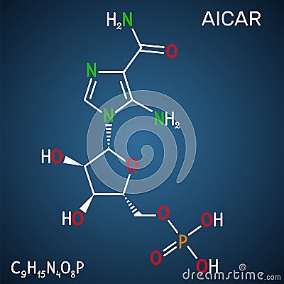 AICA ribonucleotide, AICAR molecule. It is aminoimidazole, cardiovascular drug, plant and human metabolite. Structural Vector Illustration