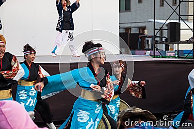 Aichi, JAPAN - August 6, 2016: Anjo Tanabata festival., Japanese girls in colorful kimono dance at Anjo Tanabata Festival Editorial Stock Photo