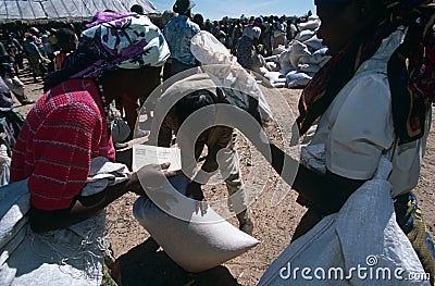 Aid distribution in displaced peoples camp, Angola Editorial Stock Photo