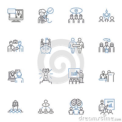 Aides line icons collection. Support, Assistance, Help, Aid, Caregiver, Companion, Attendant vector and linear Vector Illustration