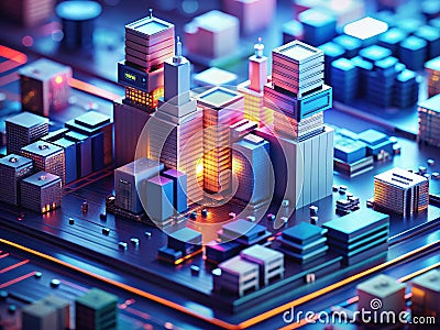 AIDriven Program Development and Big Data Processing An Isometric TiltShift Visualization of Modern Data Science Stock Photo