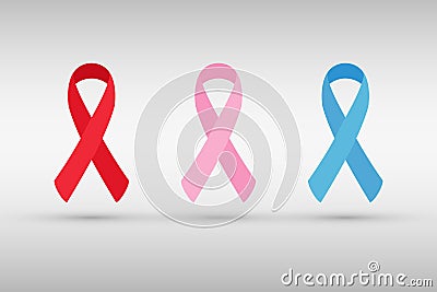 AIDS awareness ribbon. Breast cancer ribbon. Prostate canser ribbon. Vector Illustration