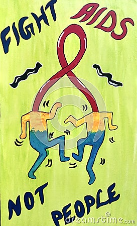 Aids Poster.Painting.sketch.oil painting.Color and tone.Watercolor.Pastel.still life painting. Stock Photo