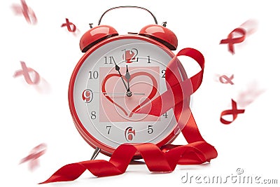 Aids Ribbon and Clock Stock Photo