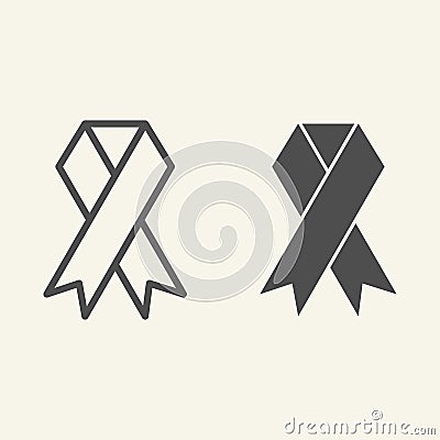 AIDS tape line and solid icon. HIV awareness strip outline style pictogram on white background. World Aids Day sign for Vector Illustration