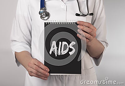 AIDS word Concept. healthcare and medical on black Stock Photo