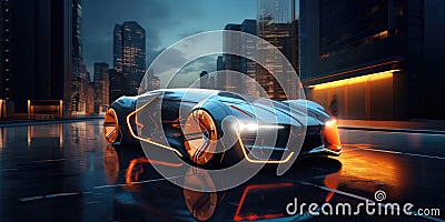 Aigenerated Futuristic Car Illustration, Embracing The Essence Of Cyberpunk Style And Design Stock Photo