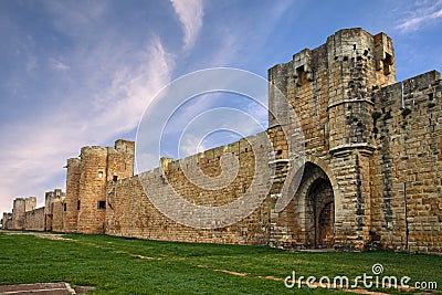 Aigues-Mortes, Gard, Occitania, France: landscape at dawn with the medieval city walls of the town of Camargue Stock Photo