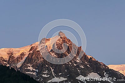 Aiguille du Midi at sunset. Alps Stock Photo