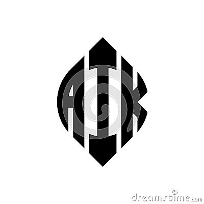 AIK circle letter logo design with circle and ellipse shape. AIK ellipse letters with typographic style. The three initials form a Vector Illustration