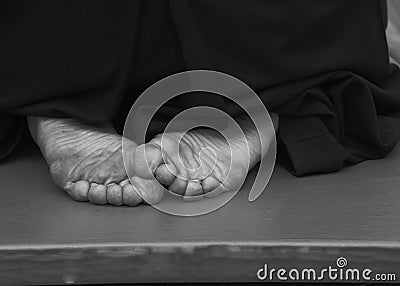 Aikido fighter foot on the mat Stock Photo