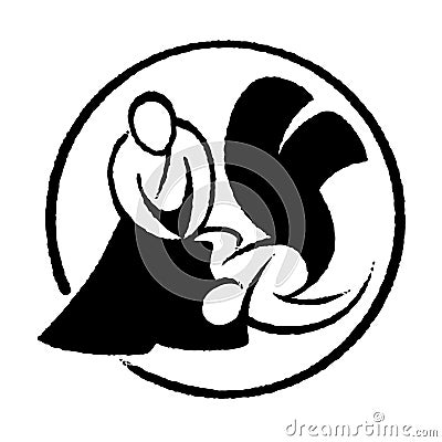 Aikido Japanese style ink drawing Vector Illustration