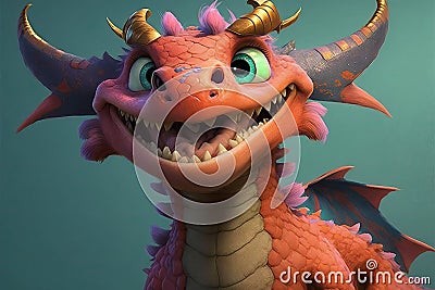 ail desig Meet Super Happy Smile: The Adorable Pixar-Style Dragon with a Fierce Expression and Exquisite Detailing Stock Photo