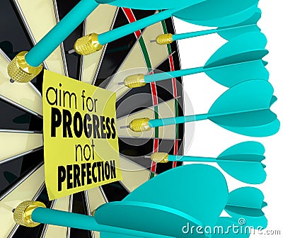 Aim for Progress Not Perfection Dart Board Improvement Stock Photo