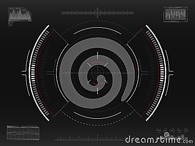 Aim system. Futuristic aiming concept. Modern crosshair. Sci-fi HUD interface. UI with infographic elements. Spaceship Vector Illustration