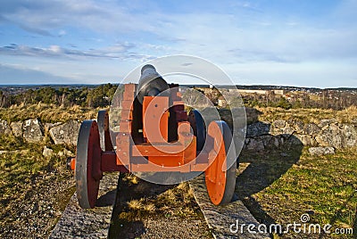 Aiming with a cannon. Stock Photo