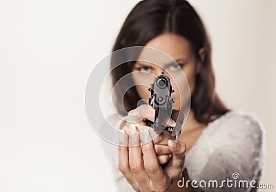 Aiming with gun Stock Photo