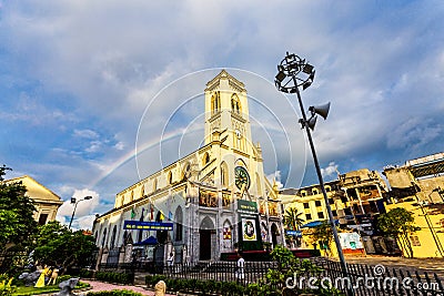 Ain bow over the Grand Cathedral in downtown Namdinh. Editorial Stock Photo