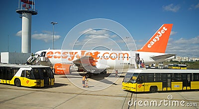Aiport Lisbon aiport - service - buses Editorial Stock Photo
