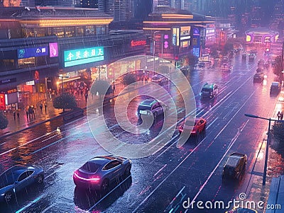 AIpowered city with selfdriving cars Stock Photo