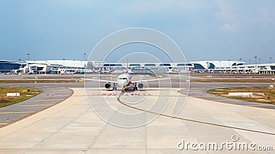 Air asia low cost airline aircraft in malaysian international airport KLIA 2 Editorial Stock Photo