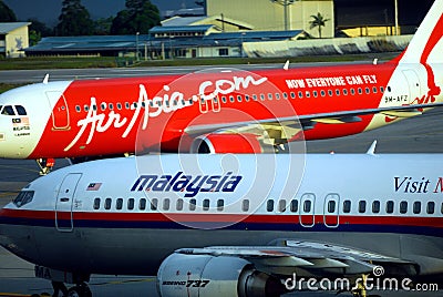 Air Asia and Malaysia Airlines Editorial Stock Photo