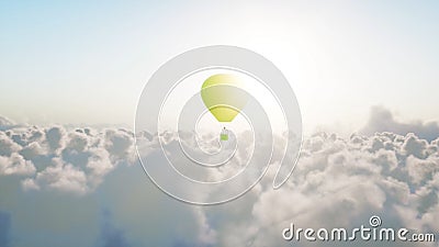 Air balloon flying over clouds. 3d rendering. Stock Photo
