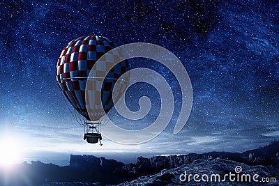 Air balloon in sky. Mixed media Stock Photo