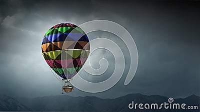 Air balloon in sky. Mixed media Stock Photo