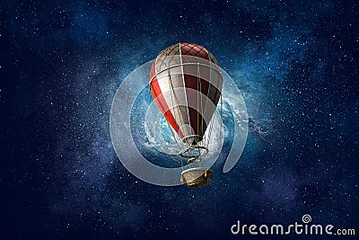 Air balloon in sky. Mixed media Stock Photo