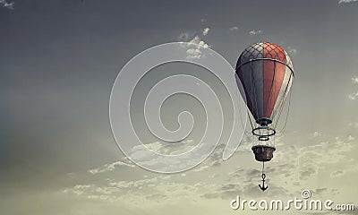 Air balloon in sky. Mixed media Stock Photo