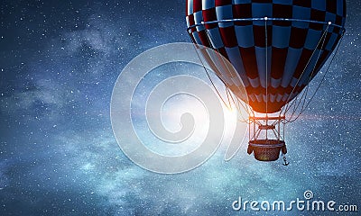 Air balloon in sky. Mixed media Stock Photo