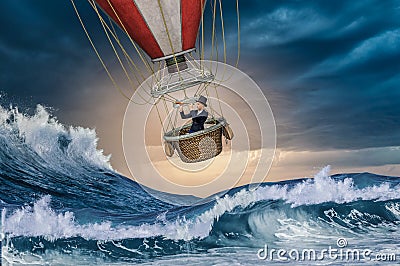 Air balloon in storm Stock Photo