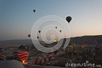 Air Balloon tour in Kappadokya before sunset Stock Photo