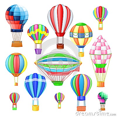 Air balloon vector cartoon air-balloon or aerostat with basket flying in sky and ballooning adventure flight Vector Illustration